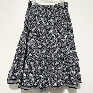 Max Studio Womens Tiered Floral Midi Skirt L Dark Cottagecore Herbalist Bohemian